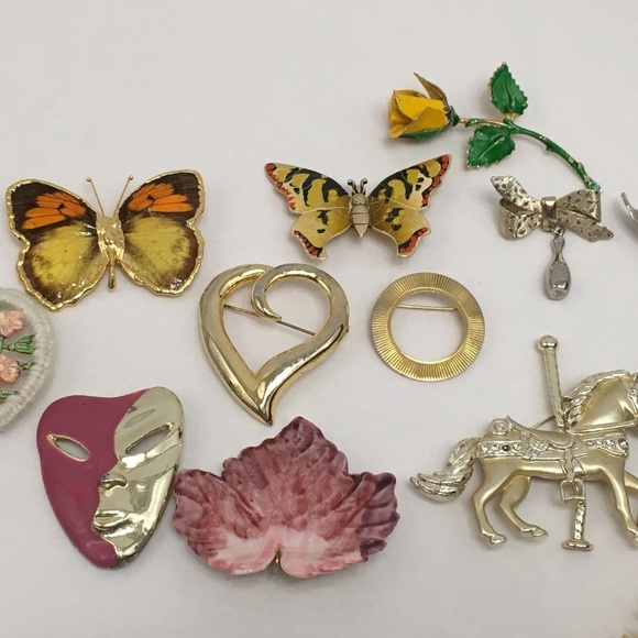 Jewelry - Costume Jewelry 13 Vintage Pin Rhinestones Enamel